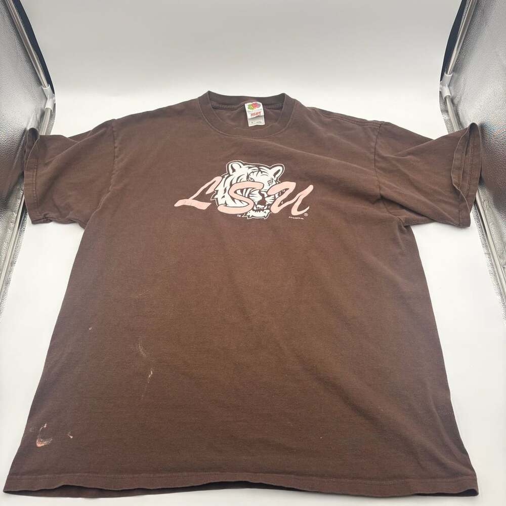 Vintage Fruit of the Loom LSU Tiger Graphic Brown T-Shirt XL